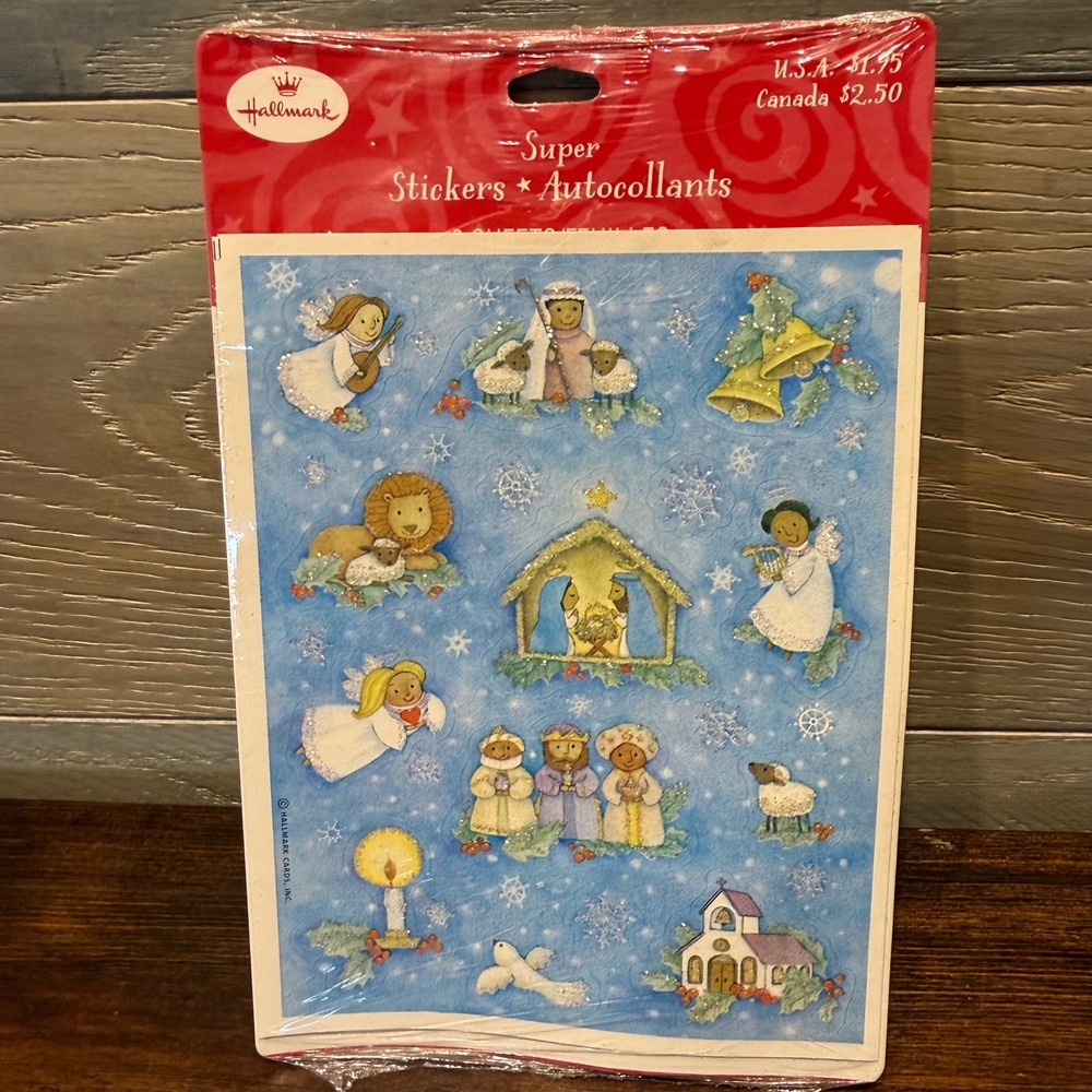 Vintage Hallmark Nativity Christmas Super Stickers 2 Sheets Glitter XSS2741 NEW